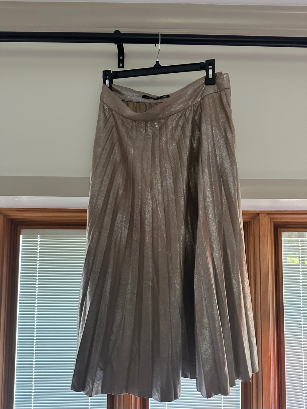 Zara Metallic Taupe Pleated A-Line Skirt